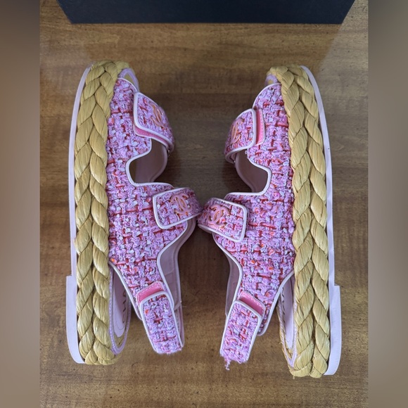 Authentic Chanel Pink Tweed Dad Sandals size 36.5 - Picture 3 of 16